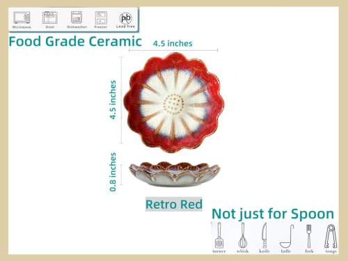 Image of Ceramic Spoon Rest for Stove Top, Flower Cute Spoon Rest for Kitchen Counter, Cooking Spoon Holder for Kitchen Counter, Utensil Rest Spatula Rest Ladle Holder Tong Rest, 1 PC (Retro, Burgundy Red)