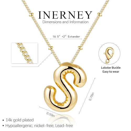 Inerney Gold Bubble Letter S Initial Necklace for Women, Balloon Alphabet Pendant Charm, Dainty Cute Trendy Minimalist Monogram Necklace, Personalized A-Z Letter Jewelry, Gift for Her by Inerney - Used condition - Image 4