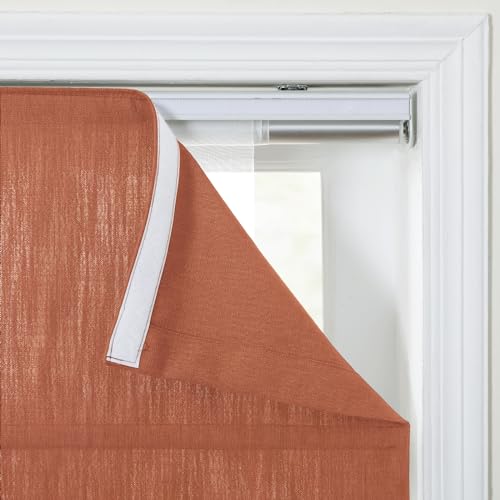 Image of TWOPAGES Isabella No Drill Cordless Roman Shade Linen Textured Cotton Roman Blind for Windows, Custom Made Room Darkening Blackout Roman Window Shade, Hardware Included, Rust Red, 1 Piece