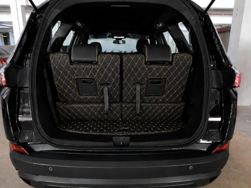 Image of Premium 7D Boot /Trunk Mats Compatible for Tata Safari Facelift ||Luxury Leather Double Layered mats||Complete Set ||100% Waterproof and Washable (Black with Golden)