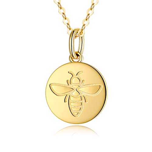 Image of SISGEM 9 ct Gold Coin Necklace for Women, Solid Gold Bee Lucky Coin Pendant Necklace, for Men Friend Mum Sister Her, 16+1+1inch