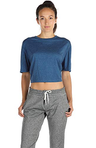 Icyzone Open Back Workout Top Shirts - Yoga T-Shirts Activewear Exercise Crop Tops For Women (M, Denim) #TOP1