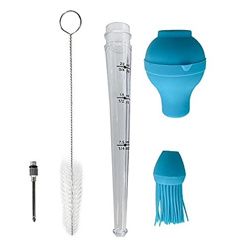 BBQ Turkey Baster With Measurement Baster Syringe with Cleaning Brush and Marinade Needles for Marinating Beef, Pork, Fish (blue)