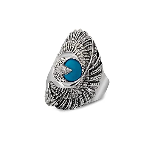 Bague Turquoise Homme en Argent 925 Massif Chevalière Aigle Finition Thaï
