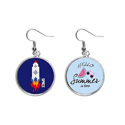 Pendientes de sandía universo píxel asimétricos con cohete espacial