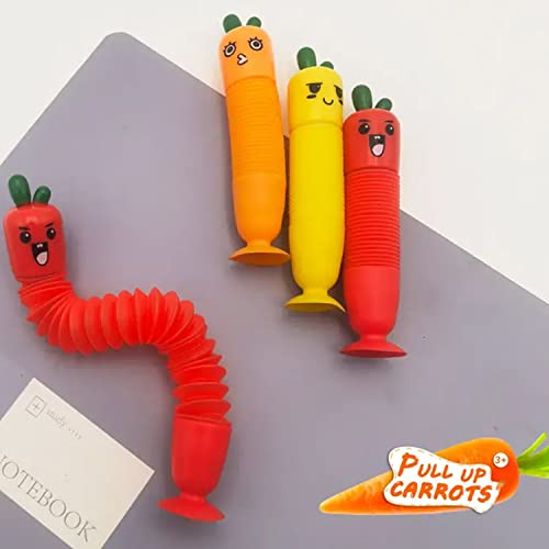 3-Pack Suction Cup Pop Tube Carrot,Fidget Toys For Kids Girls,Toddler Toys Age 2-4,Kids Toys,Girls Toys,Sensory Fidget Toys,Sensory Toys For Kids 5-7,Party Favors For Kids,Fidget Tubes,Sensory Tube #TOP4