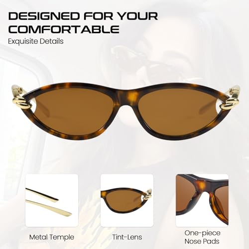 SODQW Gold Cat Eye Sunglasses for Women Trendy Retro Cateye Designer Sun Glasses with Metal Temples 2025 Fashion Shades4