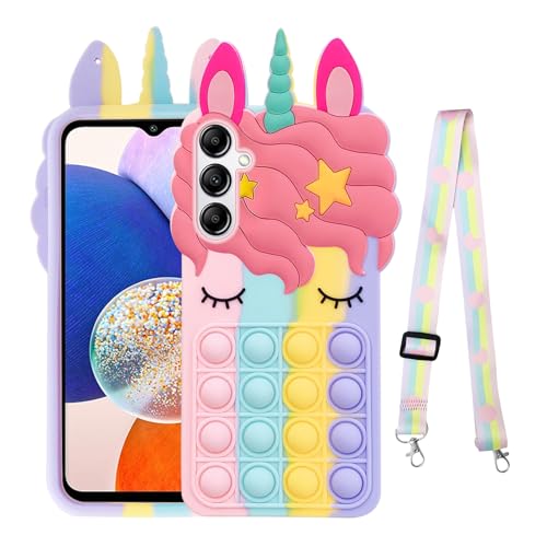 for Galaxy A14 5G Phone Case for Girls Women, Case for Samsung A14 Cute Cartoon Silicone Bubble Push Pop Kawaii Funny Toys with Strap Shockproof Protective Case for Samsung Galaxy A14 5G - Rainbow