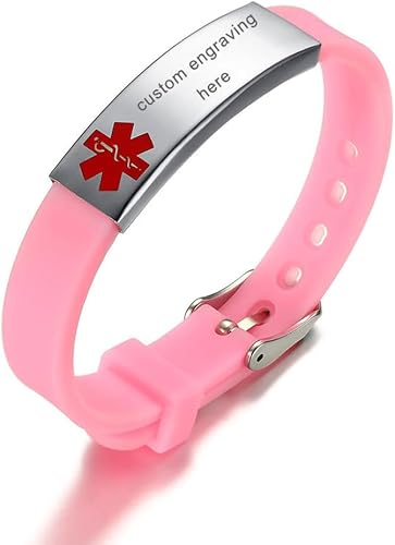Pulsera de identificación personalizada con alerta médica grabado, regalo personalizado, pulsera ajustable para hombres y mujeres en primeros