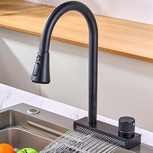 Robinet de cuisine avec douche cascade FBSHAD mitigeur gris noir en acier inoxydable