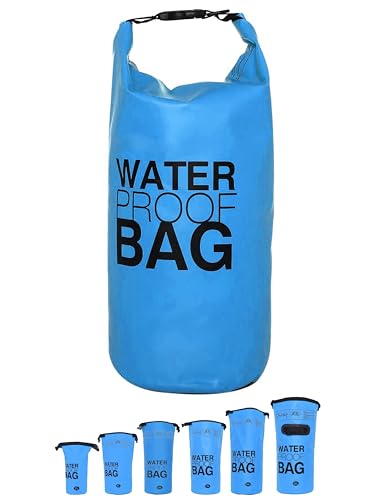 DonDon Dry Bag Borsa Impermeabile da 2l, 5l, 10l, 15l, 20l, 30l con Tracolla - Blu Chiaro 30 Litri