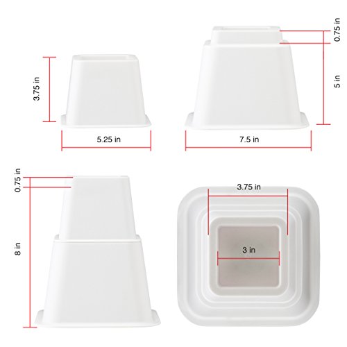 Define Essentials Heavy Duty Multi Height Bed Risers And Bed Lifts - Adjustable To 8, 5 Or 3 Inch Heights (White) #TOP2