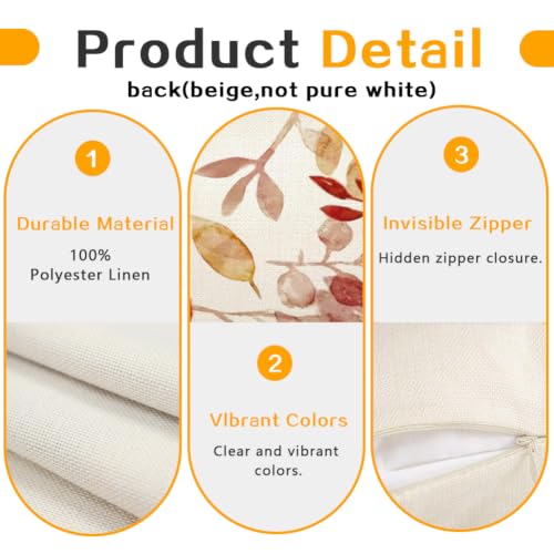 Image of Fall Pillow Covers 20x20 inch Orange White Fallen Leaves Decorative Outdoor Throw Pillow Covers Autumn Thanksgiving Farmhouse Decoration for Home Couch