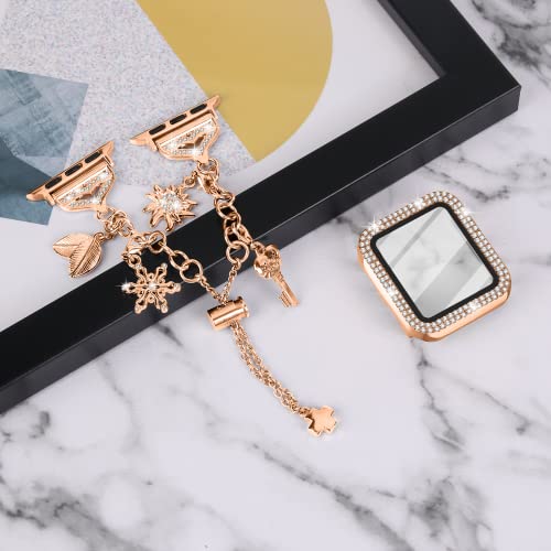 JOYOZY Band Compatible with Apple Watch 38mm 40mm 41mm 42mm 44mm 45mm 46mm, Bling Strap with Glitter Case Built-in Screen Protector, Interchangeable Charms Dressy Bracelet for Women