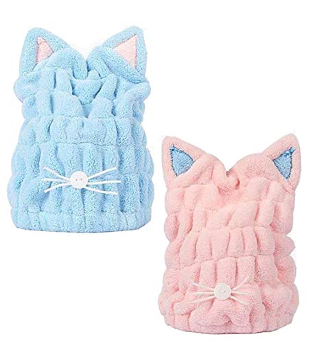 Ouinne 2 Piezas Gorro De Ducha, Toallas de Baño Turbante del Abrigo de Pelo Secado Rápido de Microfibra Suave Absorbentes de Agua Pelo Cover