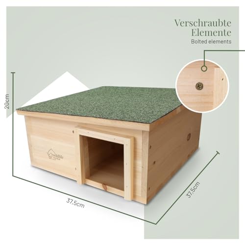 wildlife home Igelhaus Winterfest Groß XXL I aus Holz mit Boden & wetterfestem Dach I Igelfutterhaus I Katzensicher Igel Winterquartier für den Garten