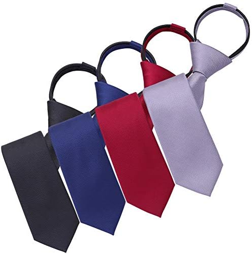 AUSKY 4 Packs Pre-tied Adjustable Zipper Skinny necktie,2.35inch Solid Color Clip on Slim Ties for men or boys (Mixed A, 4)