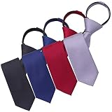 AUSKY 4 Packs Pre-tied Adjustable Zipper Skinny necktie,2.35inch Solid Color Clip on Slim Ties for m