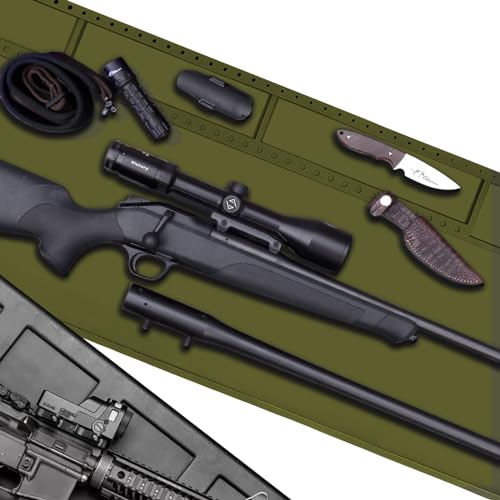 Klola Rifle Shotgun Gun Cleaning Mat Large, Magnetic Gun Cleaning Mats for All Guns, Anti-Slip Rifle Gun Mat with Organizer Parts Tray, Protective Workbench Cleaning Pad Inch Ruler,Dark Green