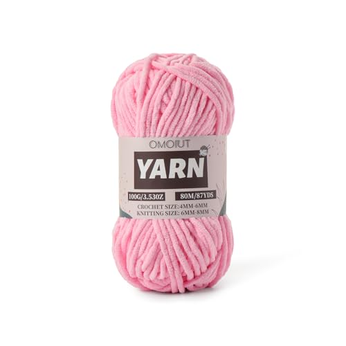 Image of Dark Pink Fluffy Chenille Yarn for Crocheting - Baby Yarn for Crocheting Soft Blanket - (100g /87.4yds) Crochet Amigurumi Chunky Yarns - Super Bulky 5 Velvet Yarns