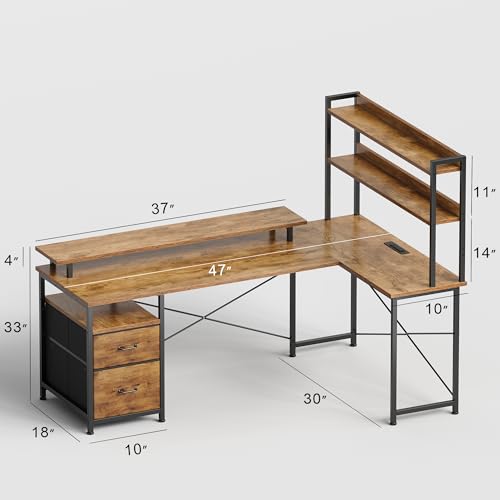 Maihail L Shaped Gaming Desk, Reversible with LED Lights, Shelves, Brown by Ｍａｉｈａｉｌ - Used condition - Image 8