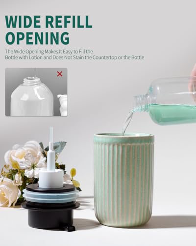 Image of BosilunLife Foam Hand Soap Dispenser - Ceramic Foaming Soap Dispenser for Bathroom 12oz Refillable Liquid Lotion Soap Dispenser with Rust-Proof Foaming Pump for Countertop (Light Green)