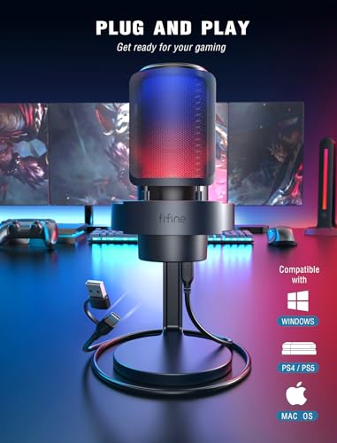 Image of FIFINE Gaming Microphone, USB PC Mic for Streaming, Podcasts, Recording, Condenser Computer Desktop Mic on Mac, with RGB Control, Mute Touch, Headphone Jack, Pop Filter, Stand-AmpliGame A8