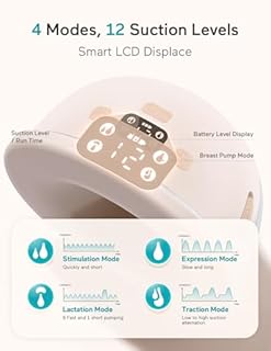 Paruu Hands Free Breast Pump P16, Wearable Breast Pump Electirc Portable with 4 Modes & 12 Levels, Max 309mmHg Strong Suction 19/21/24mm Flange Inserts Wearable Breastfeeding Pump, 2 Pack（Nude