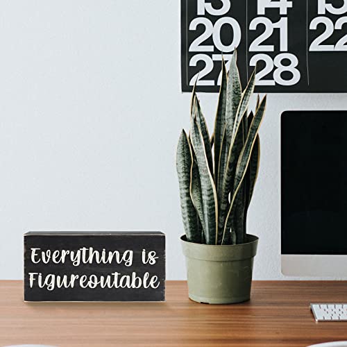 Esur Home Office Desk Black Decor - Inspirational Farmhouse Wooden Box Sign - Everything Is Figureoutable #TOP3