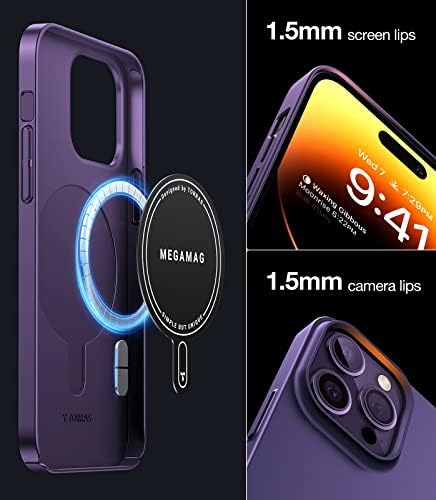 TORRAS Invisible Magnetic Ultra Thin iPhone 14 Pro Case For Magsafe [20W Super Magnetic] [Thin as No Case] Compatible with MagSafe Slim Hard Matte iPhone 14 Pro Case and Screen Protector Cover Purple
