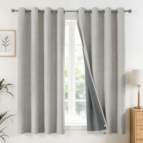 Joydeco 100% Blackout Curtains 63 Inch Length 2 Panels, Greyish White