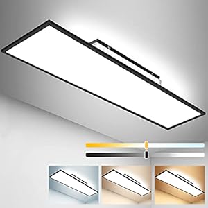 Dimbare led-plafondlamp paneel 120 x 30 cm met achtergrondverlichting, 55 W plafondlamp met afstandsbediening, indirect sterke lichtsterkte, warm, natuurlijk, koud daglichtlamp voor kantoor, werkplaats, garage, woonkamer, keuken