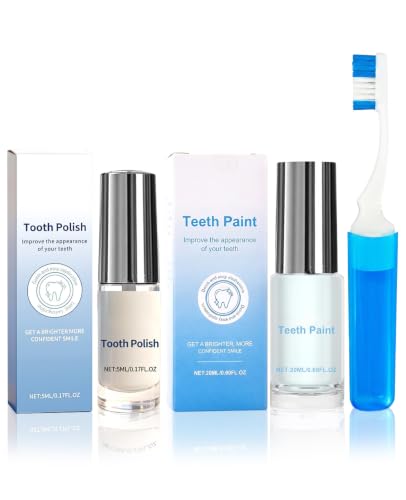 Avvchuy 2 Pieces Instant Enamel White Polish Kit with Toothbrush Whitening Tooth Paint for Yellowing Teeth Removal