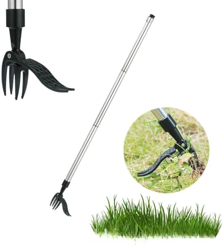 LIVIA草取り道具 立ったままスタンドアップ草刈り機 手動 草取り道具 草抜き 草取り道具 立ったまま 草取り器 長柄草抜き 坪庭用 アップグレード ウィードプーラー ステンレス鋼製 耐久力の強い 農事用 雑草取り器具 植物の根の除去草刈り機 (ブラック