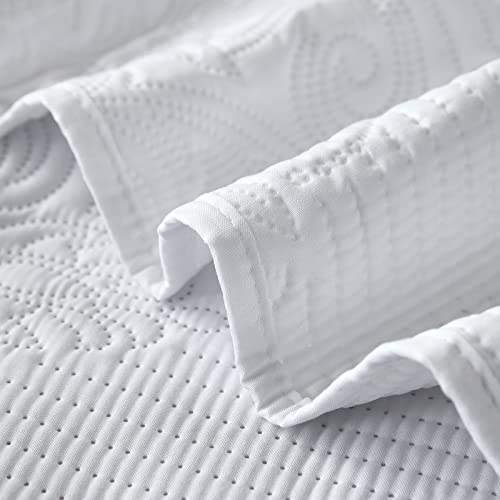 Eheyciga Quilt Set White King Size Bedspread Coverlet 3 Piece Summer Lightweight Reversible Damask Quilt Bedspread With 2 Pillow Shams, Machine Washable Comforter Bedding Cover Sets, 106X96 Inch #TOP4