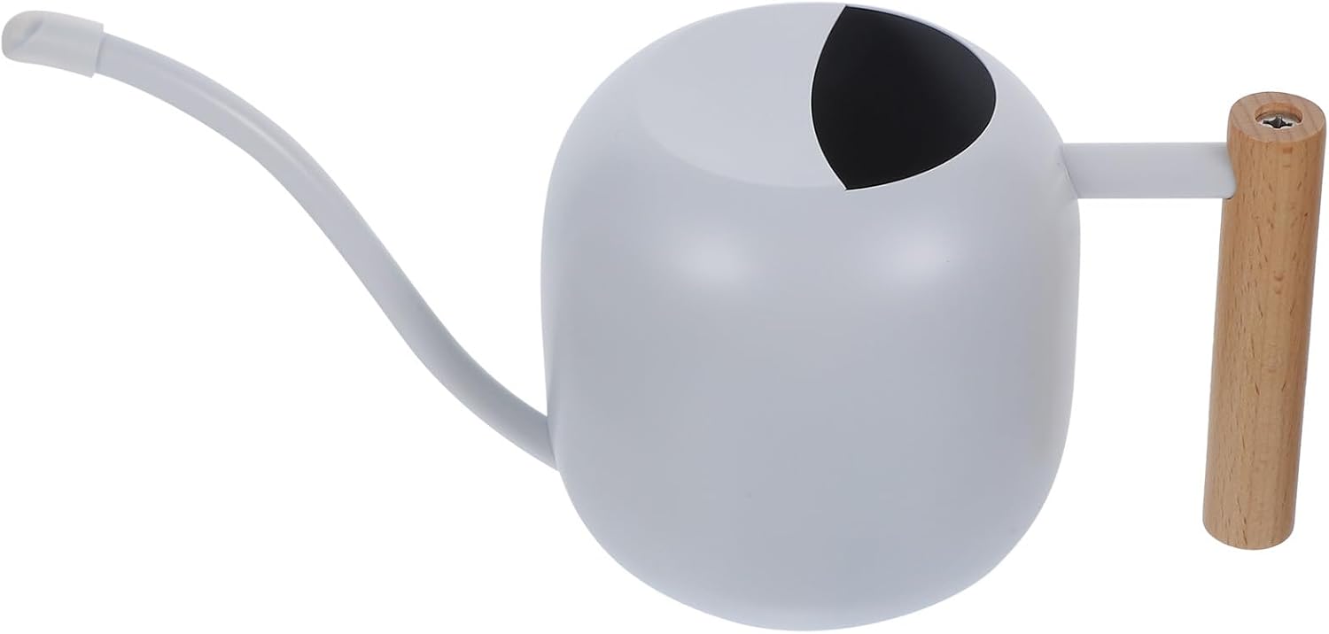 IMIKEYA Long Spout Metal Watering Can with Wooden Handle 1.2l for Indoor Plants and Garden Use, Small White Water Pot for Succulents and Flowers