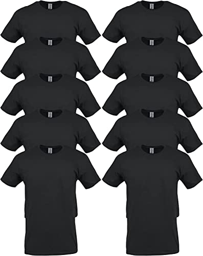 T-shirt Gildan noir lot de 10 taille L avec coutures résistantes et col indéformable