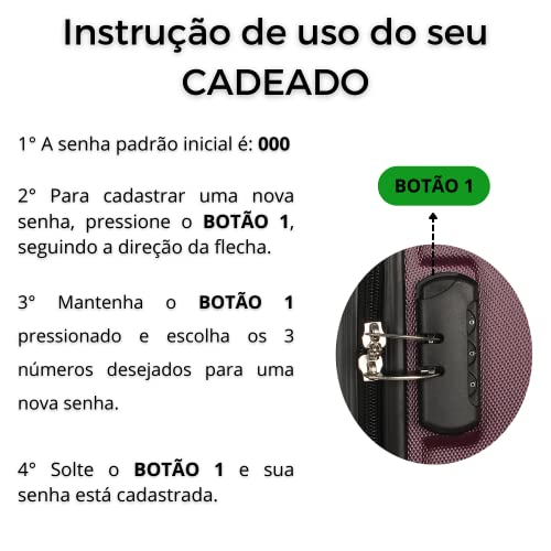 Kit Com 2 Malas de Bordo Para Viagem 10kg Com Rodas Dupla 360° P