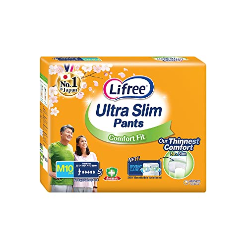 Lifree Ultra Slim Unisex Pants Adult Diapers, M, 23-34 Inch, 10 Pcs [Single]