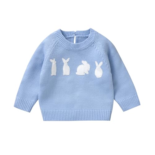 MAYUMMPY Toddler Baby Girl Boy Knit Easter Sweater Bunny Pullover Sweatshirt Knitwear Newborn Kids Easter Clothes (Bunny Sweaters Blue, 12-18 Months)