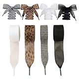 HFEOIEN 4 pair Ribbon Shoe Laces for Women's Sneakers Ideal Choice for Cute Style Solving Boring Footwear Problems Set Includes Black and White Silk Plaid Design Leopard Print 47 In Long
