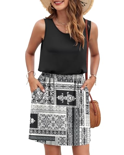 Image of AUSELILY Women Summer Dress 2025 Casual Sleeveless Sundress Crew Neck Beach Short Dresses with Pockets