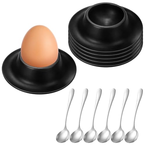 YQOPDEBD Eierhalter 6er Set Eierbecher Lustig mit Löffeln Eierbecher Schwarz für Frühstückstisch Eierbecher Schwarz Matt Praktische Eierbecher für Haushalt