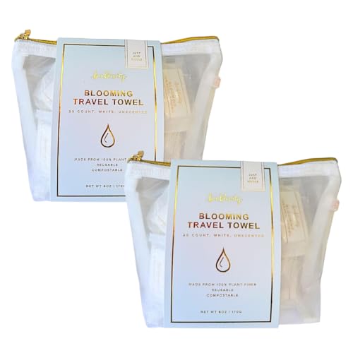 Bonblissity Compressed Face Towel Tablets for Travel, Reusable Portable Compact, Expandable Water-Activated Hand Washcloths, Mini Travel Essentials for Women (2-Pack, 20 pcs each, 11.8' x 9.4')