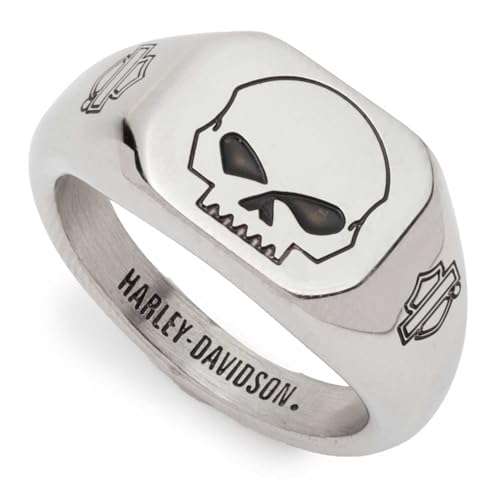 Harley-Davidson Men's Willie G Skull Beveled Edge Ring, Stainless Steel2