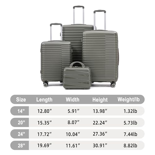 Image of Hardshell Luggage Sets, Lightweight Stripes Suitcases with Spinner Wheels, Green-PP
