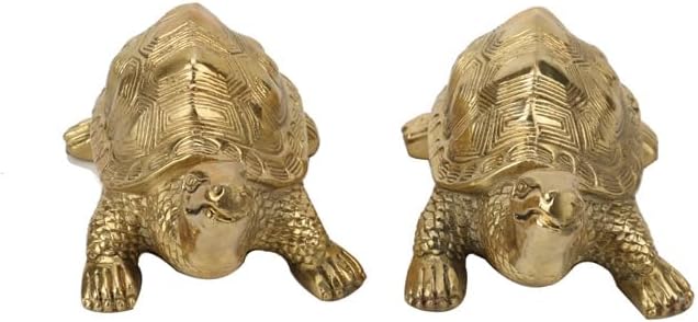 CEVILIA 2Pcs Brass Wish Turtle Netsuke Miniatures, Vintage Brass Turtle & Copper Tortoise Figurines, Feng Shui Lucky Turtle Statue, Metal Animal Sculpture, Tea Pet Crafts, Desktop Home Office Decor