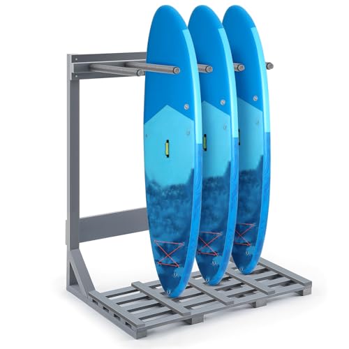 Colingmill 45 Inch Freestanding Vertical Surfboard Rack Rustic Gray Wood Surfboard Storage Rack Wakeboard Snowboard SUP Paddle Board Rack for Indoors Dry Spaces Outdoors Use, Holds up to 4 Boards