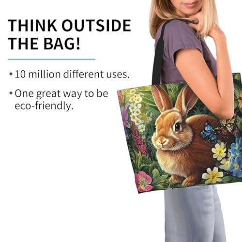 Happy Easter Tote Bag with Handles Large Happy Easter Reusable Bags Gift Bunny Egg Hunt Bags4