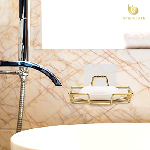 Snailhouse Soap Dishes For Shower, 2 Pack Stainless Steel Wall Mounted Self Draining Bar Soap Holder Saver Tray For Bathroom, Adhesive No Drilling, Gold #TOP6